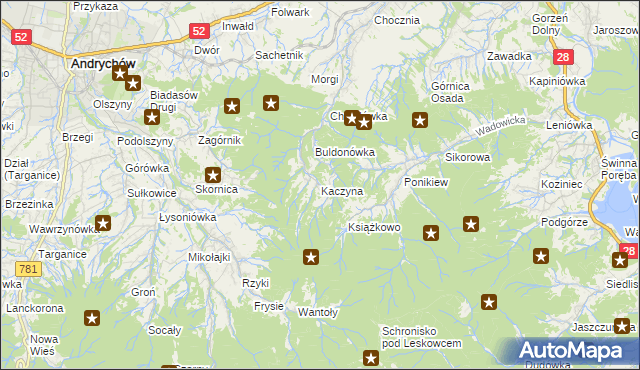 mapa Kaczyna gmina Wadowice, Kaczyna gmina Wadowice na mapie Targeo