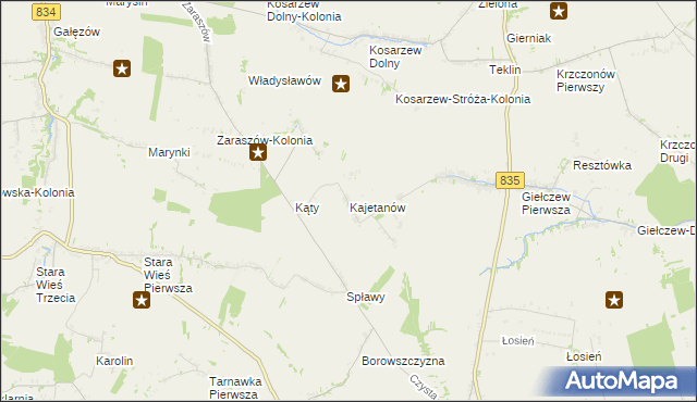 mapa Kajetanów gmina Wysokie, Kajetanów gmina Wysokie na mapie Targeo