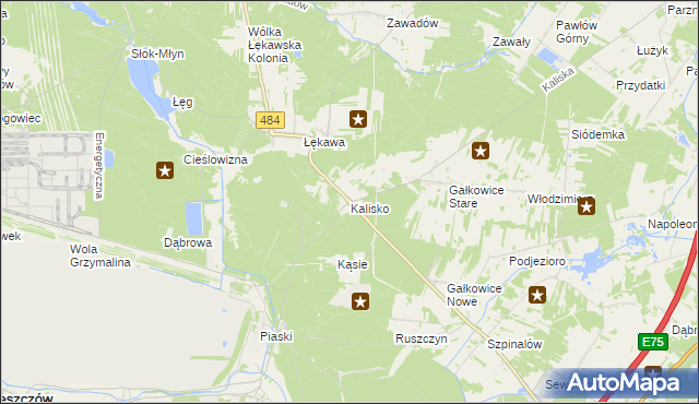 mapa Kalisko gmina Bełchatów, Kalisko gmina Bełchatów na mapie Targeo