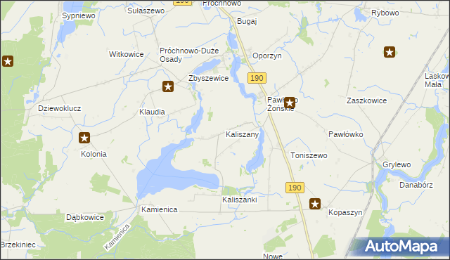 mapa Kaliszany gmina Wągrowiec, Kaliszany gmina Wągrowiec na mapie Targeo