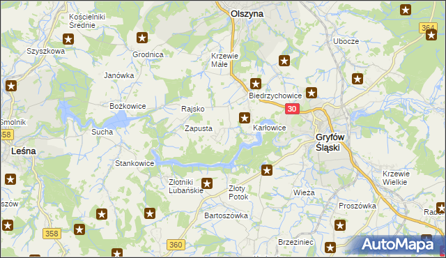 mapa Kałużna gmina Olszyna, Kałużna gmina Olszyna na mapie Targeo