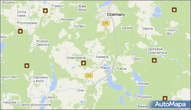 mapa Kalwaria gmina Dziemiany, Kalwaria gmina Dziemiany na mapie Targeo