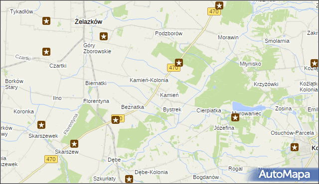 mapa Kamień gmina Ceków-Kolonia, Kamień gmina Ceków-Kolonia na mapie Targeo