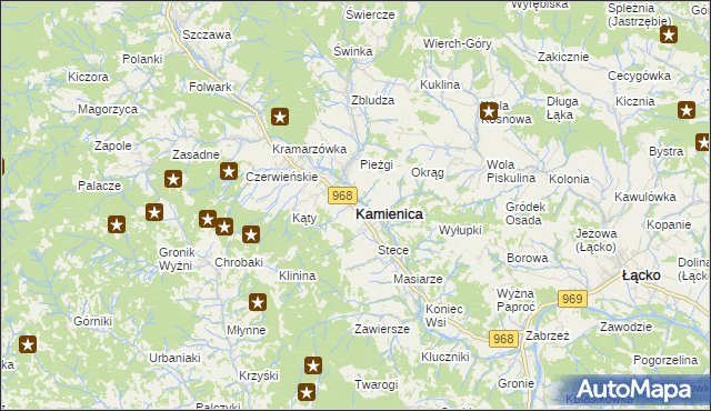 mapa Kamienica powiat limanowski, Kamienica powiat limanowski na mapie Targeo