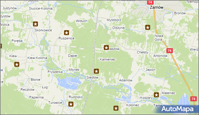 mapa Kamieniec gmina Żarnów, Kamieniec gmina Żarnów na mapie Targeo