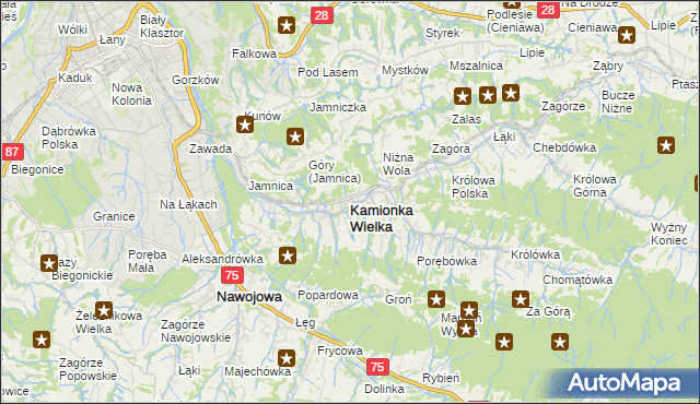 mapa Kamionka Wielka, Kamionka Wielka na mapie Targeo