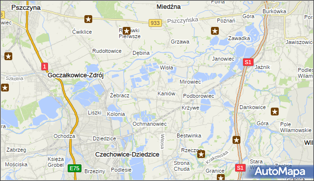 mapa Kaniów gmina Bestwina, Kaniów gmina Bestwina na mapie Targeo