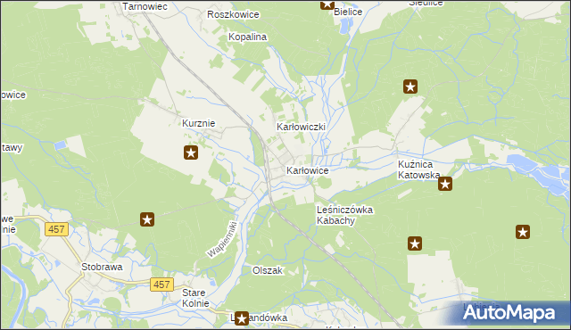 mapa Karłowice gmina Popielów, Karłowice gmina Popielów na mapie Targeo