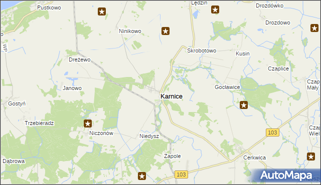 mapa Karnice powiat gryficki, Karnice powiat gryficki na mapie Targeo