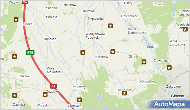 mapa Karnków gmina Głowno, Karnków gmina Głowno na mapie Targeo