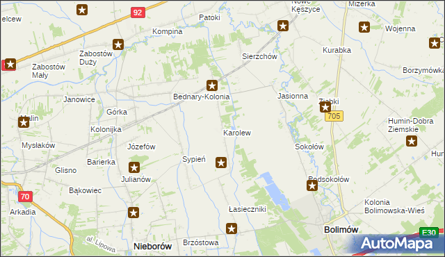 mapa Karolew gmina Nieborów, Karolew gmina Nieborów na mapie Targeo