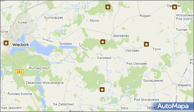 mapa Karolewo gmina Więcbork, Karolewo gmina Więcbork na mapie Targeo