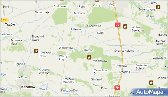 mapa Karolin gmina Zwoleń, Karolin gmina Zwoleń na mapie Targeo