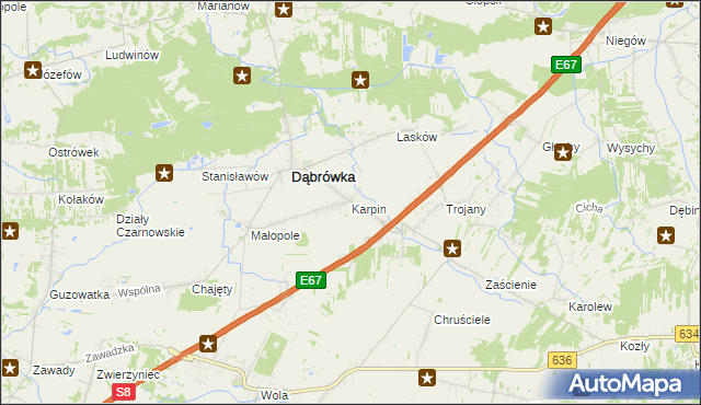 mapa Karpin gmina Dąbrówka, Karpin gmina Dąbrówka na mapie Targeo