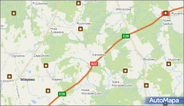 mapa Karszewo gmina Młynary, Karszewo gmina Młynary na mapie Targeo