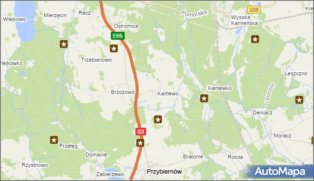 mapa Kartlewo gmina Przybiernów, Kartlewo gmina Przybiernów na mapie Targeo