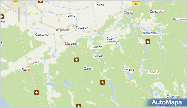 mapa Karwin gmina Drezdenko, Karwin gmina Drezdenko na mapie Targeo