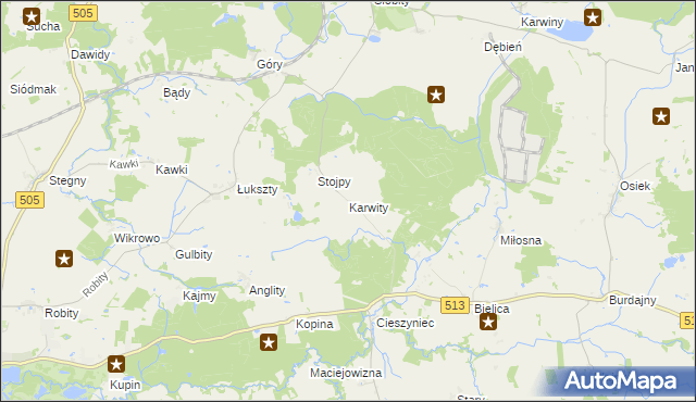 mapa Karwity, Karwity na mapie Targeo