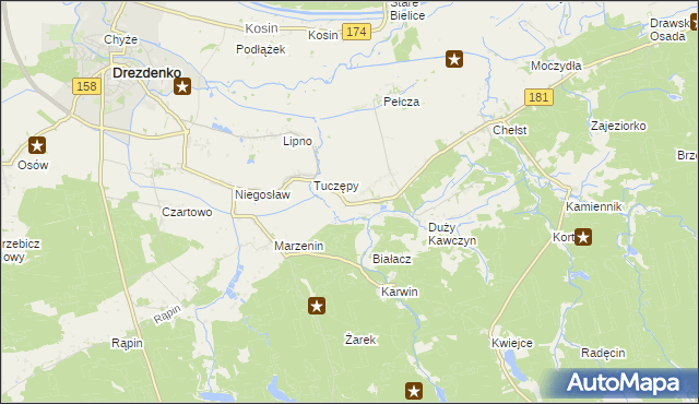 mapa Kawczyn gmina Drawsko, Kawczyn gmina Drawsko na mapie Targeo