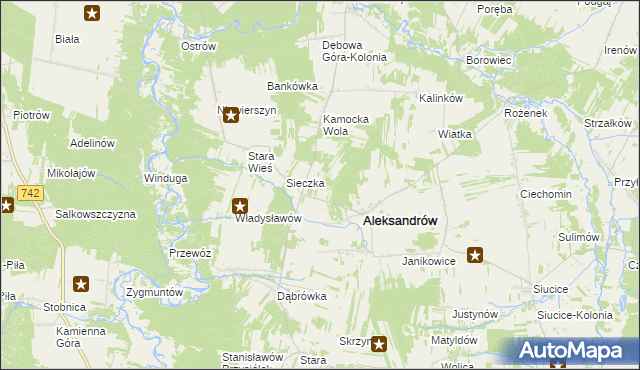 mapa Kawęczyn gmina Aleksandrów, Kawęczyn gmina Aleksandrów na mapie Targeo