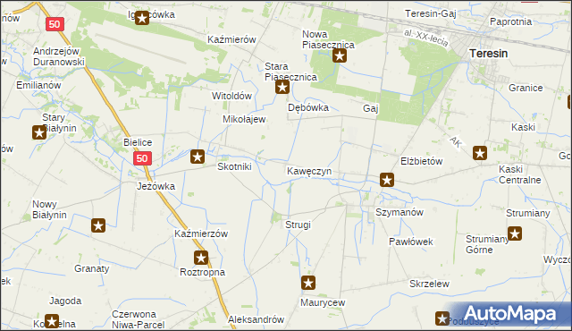mapa Kawęczyn gmina Teresin, Kawęczyn gmina Teresin na mapie Targeo