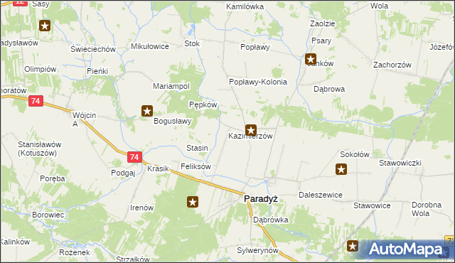 mapa Kazimierzów gmina Paradyż, Kazimierzów gmina Paradyż na mapie Targeo