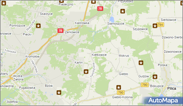mapa Kiełkowice, Kiełkowice na mapie Targeo