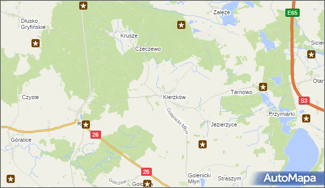 mapa Kierzków gmina Myślibórz, Kierzków gmina Myślibórz na mapie Targeo