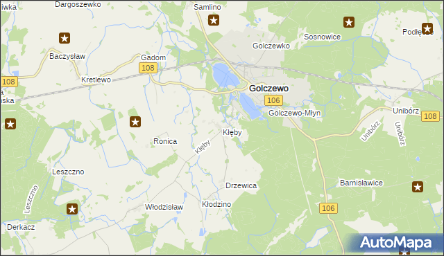 mapa Kłęby gmina Golczewo, Kłęby gmina Golczewo na mapie Targeo