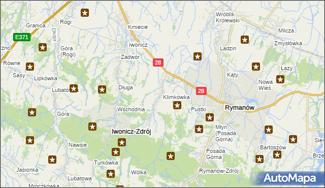 mapa Klimkówka gmina Rymanów, Klimkówka gmina Rymanów na mapie Targeo