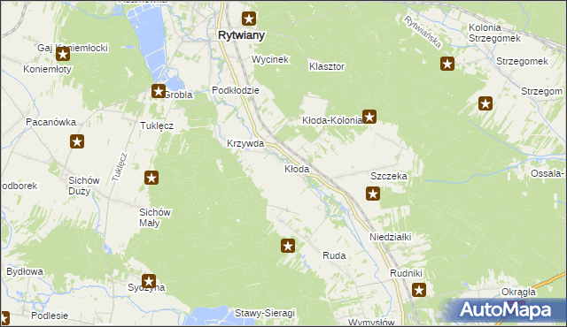 mapa Kłoda gmina Rytwiany, Kłoda gmina Rytwiany na mapie Targeo