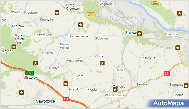 mapa Kłoda gmina Żukowice, Kłoda gmina Żukowice na mapie Targeo