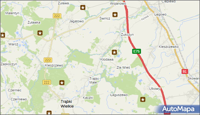 mapa Kłodawa gmina Trąbki Wielkie, Kłodawa gmina Trąbki Wielkie na mapie Targeo