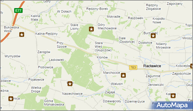 mapa Klonów gmina Racławice, Klonów gmina Racławice na mapie Targeo