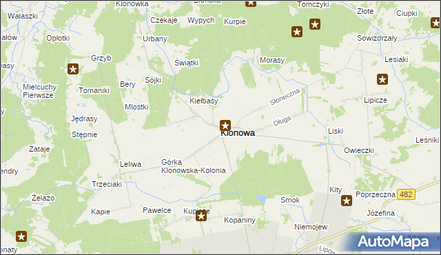 mapa Klonowa powiat sieradzki, Klonowa powiat sieradzki na mapie Targeo