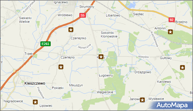 mapa Klony gmina Kostrzyn, Klony gmina Kostrzyn na mapie Targeo