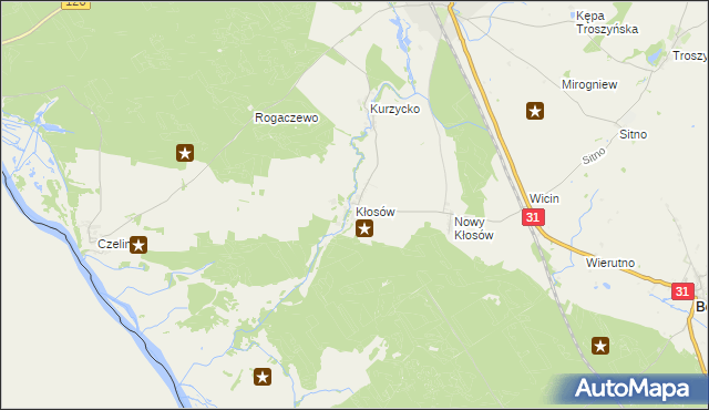 mapa Kłosów gmina Mieszkowice, Kłosów gmina Mieszkowice na mapie Targeo