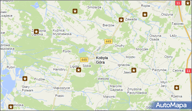 mapa Kobyla Góra powiat ostrzeszowski, Kobyla Góra powiat ostrzeszowski na mapie Targeo