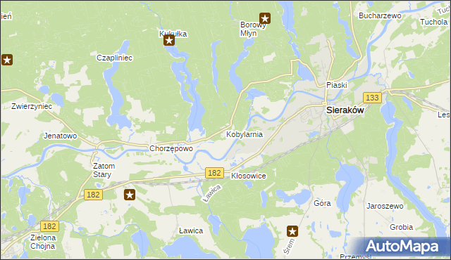 mapa Kobylarnia gmina Sieraków, Kobylarnia gmina Sieraków na mapie Targeo