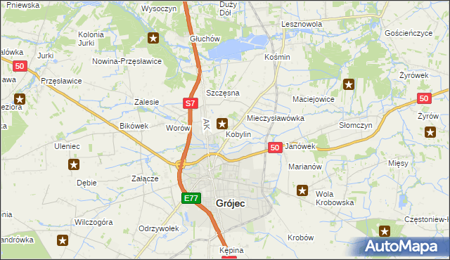 mapa Kobylin gmina Grójec, Kobylin gmina Grójec na mapie Targeo