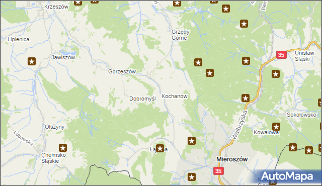 mapa Kochanów gmina Kamienna Góra, Kochanów gmina Kamienna Góra na mapie Targeo