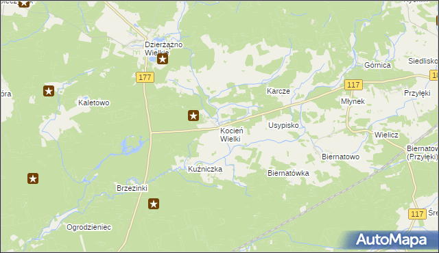 mapa Kocień Wielki, Kocień Wielki na mapie Targeo