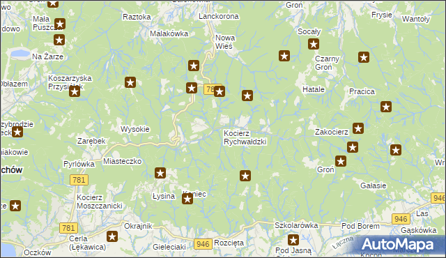 mapa Kocierz Rychwałdzki, Kocierz Rychwałdzki na mapie Targeo