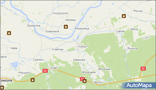 mapa Kołczyn gmina Krzeszyce, Kołczyn gmina Krzeszyce na mapie Targeo