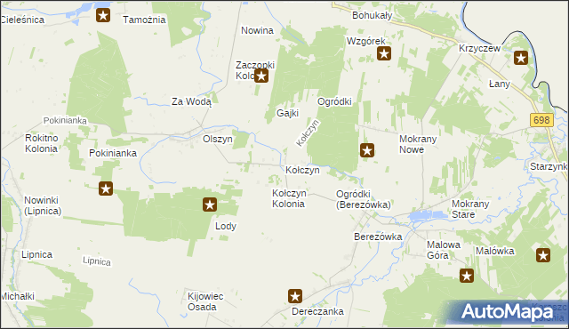 mapa Kołczyn gmina Rokitno, Kołczyn gmina Rokitno na mapie Targeo