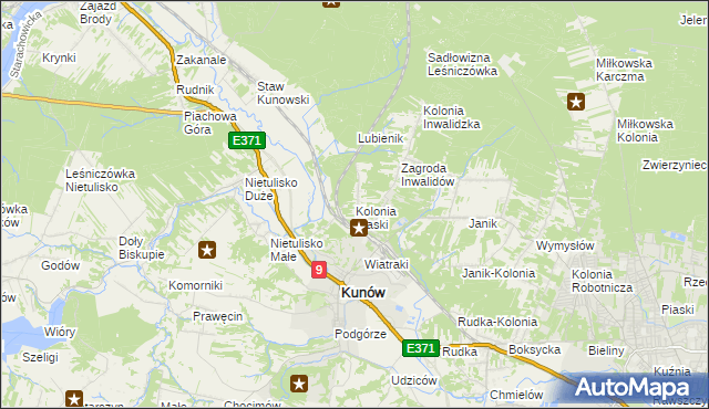 mapa Kolonia Piaski gmina Kunów, Kolonia Piaski gmina Kunów na mapie Targeo
