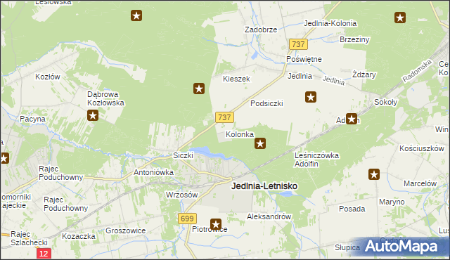 mapa Kolonka gmina Pionki, Kolonka gmina Pionki na mapie Targeo