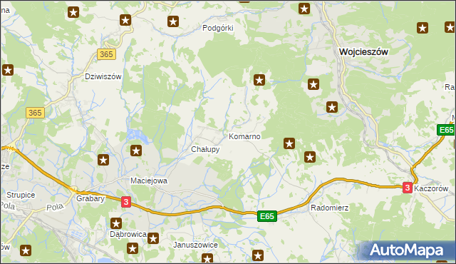 mapa Komarno gmina Janowice Wielkie, Komarno gmina Janowice Wielkie na mapie Targeo