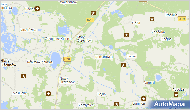 mapa Komarówka gmina Sosnowica, Komarówka gmina Sosnowica na mapie Targeo