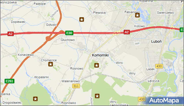 mapa Komorniki powiat poznański, Komorniki powiat poznański na mapie Targeo